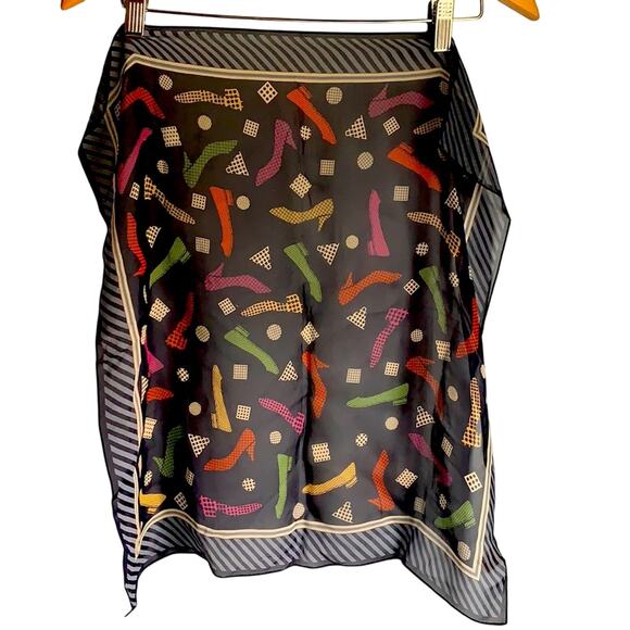 Talbots | Silk Neck Hair Scarf Shoes Design Square 21”x21” - Picture 3 of 6